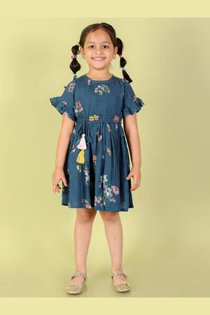 LIL DRAMA Girls Floral Printed A-Line Cotton Dress