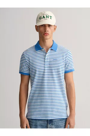 GANT Men Blue Striped Polo Collar Applique T-shirt