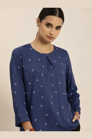 Invictus Women Navy Blue & White Printed Top