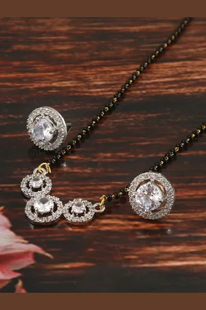 Jewar Mandi Gold-Plated CZ-Studded & Beaded Mangalsutra With Earrings