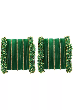 NMII Pack Of 42 Gold Plated Crystal Studded Velvet Bangles