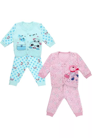 Superminis Unisex Kids Set of 2 Pink & Blue Printed Shirt with Pyjamas