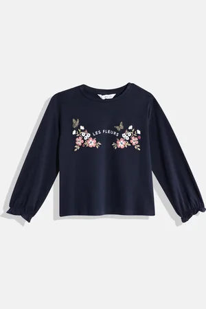 MANGO Girls Pure Cotton Floral Print Puff Sleeves T-shirt