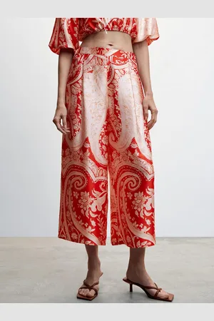 MANGO Women RegularSatin Finish Baroque Print Culottes