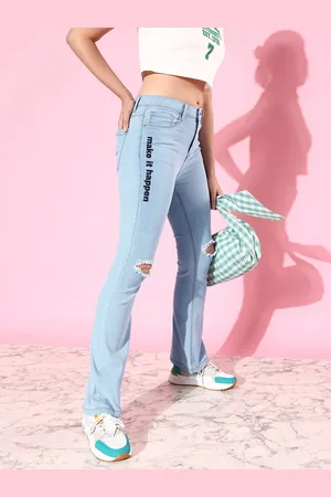 HERE&NOW Women Flared Mildly Distressed Printed Stretchable Jeans