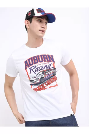 Ketch Men White & Coral Typography Printed Slim Fit T-shirt