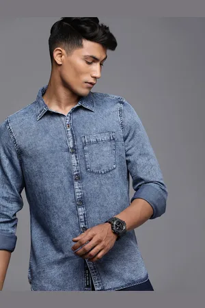 WROGN Men Denim Faded Slim Fit Casual Shirt