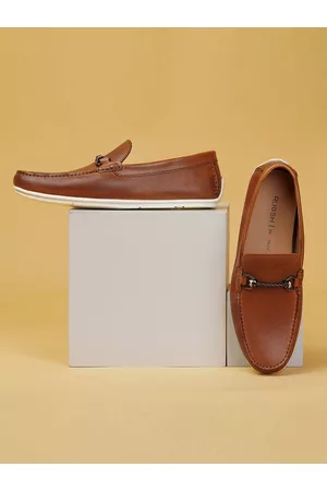 Ruosh Men Textured Comfort Insole Leather Horsebit Loafers