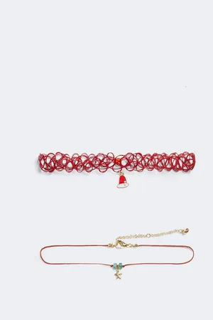 MANGO Girls Choker Necklace with Christmas Pendants
