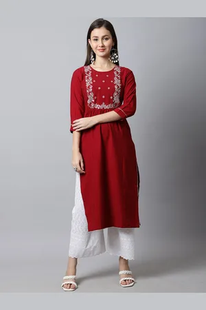 Rajnandini Floral Yoke Design Thread Work Pure Cotton Kurta