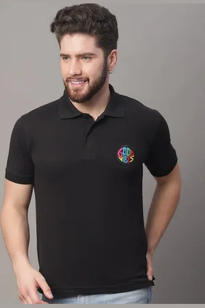 Obaan Men Black Polo Collar Applique T-shirt