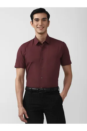 Peter England Men Maroon Solid Slim Fit Formal Shirt