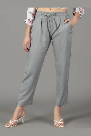 SHOWOFF Women Pure Cotton Regular Fit Mid-Rise Trousers