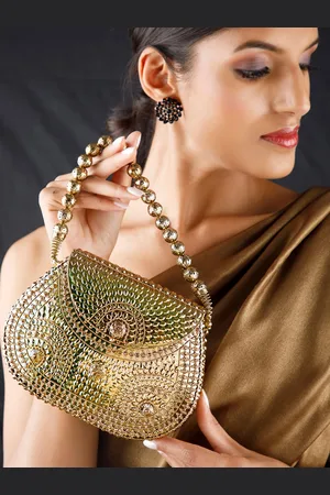Buy Gold Clutches & Wristlets for Women by Fabbhue Online | Ajio.com