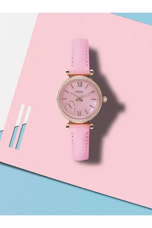 Fossil Women Watches - Women Pink Dial & Pink Leather Straps Analogue Watch- ES5177