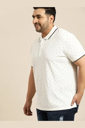 Sztori Plus Size Men White Navy Printed Polo Collar T-shirt