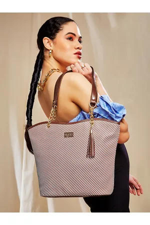 KLEIO Striped Tassel Detailed Shoulder Tote Bag