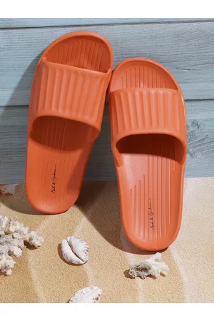 Mast & Harbour Women Rust Orange Textured Sliders