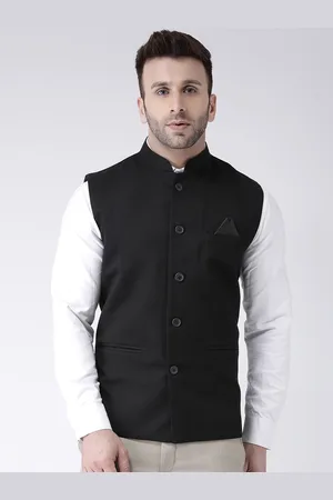 Hangup Men Black Solid Nehru Jacket