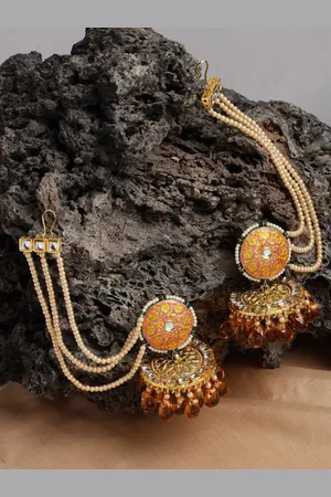 DUGRISTYLE Pink Gold Plated Jhumkas Earrings