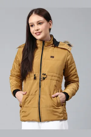 Campus Women Mustard Windcheater Outdoor Parka Jacket