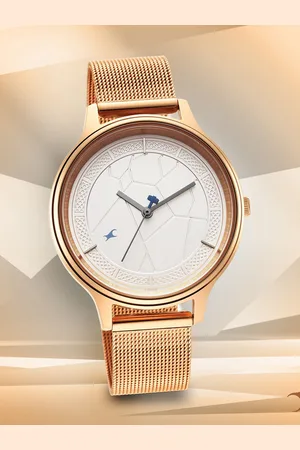 Fastrack Men White Brass Dial & Rose Gold Toned Bracelet Style Straps Analogue Watch