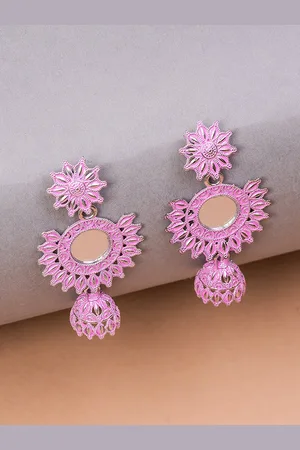 HOUSE OF ARLI Silver-Plated Circular Drop Earrings