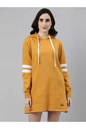 Campus Women Mustard Yellow Solid Jumper Dress