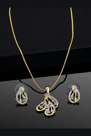 ESTELE Gold Plated CZ Classic Pendant Set for Women/Girls