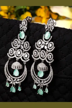 Kennice Silver Plated AD Studded Contemporary Drop Earrings