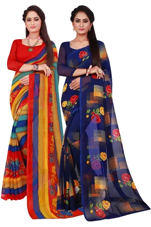 Kalini Red & Navy Blue Printed Pure Georgette Saree Pack Of 2