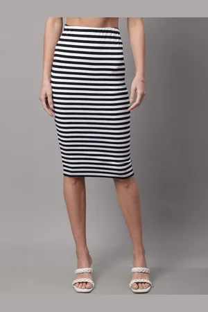 DOOR74 Striped Printed Straight Knee-Length Skirt