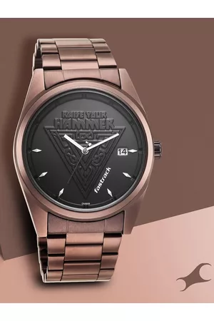 Fastrack Men Black Brass Dial & Rose Gold Toned Bracelet Style Straps Analogue Watch