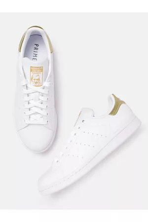 adidas Women White & Gold-Toned Stan Smith Perforated Sneakers