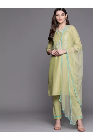 Biba Women Green Yoke Design Kurta with Trousers & Dupatta