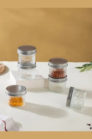 Nestasia 6 Pcs Transparent Textured Mason Small Glass Jar with Lid 120 ml Each