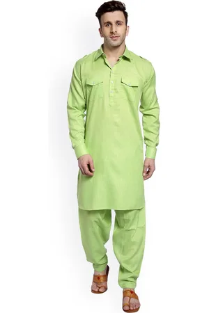 Hangup Men Green Solid Straight Kurta