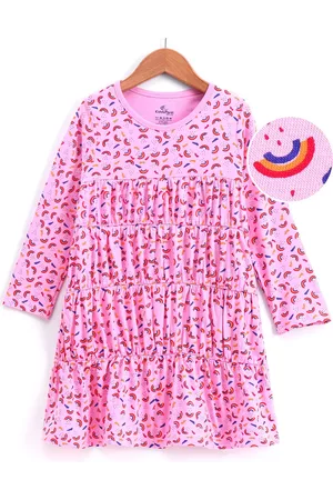 KiddoPanti Girls Conversational Printed Cotton Dress