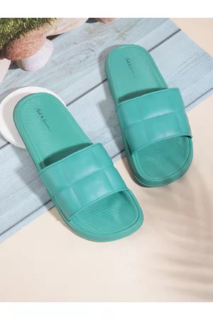 Mast & Harbour Women Teal Blue Checked Sliders
