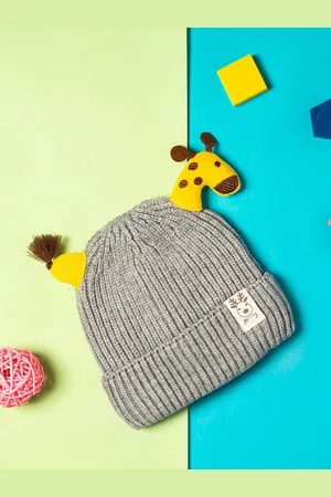 Baby Moo Unisex Kids Grey & Yellow Beanie