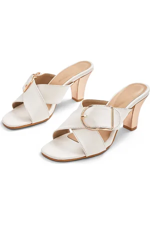 The Label Life White Leather Block Buckle Heels