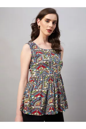 Azira Green Floral Print Empire Ethnic Top