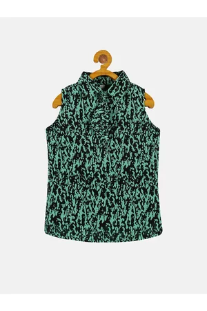 KiddoPanti Girls Abstract Printed Georgette Shirt Style Top