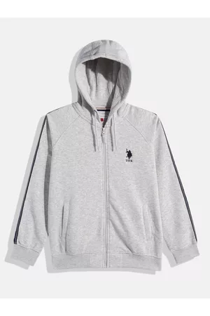 Ralph Lauren Boys Grey Melange Solid Hooded Front-Open Sweatshirt
