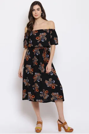 Mayra Floral Printed Off-Shoulder Midi Fit & flare Dress