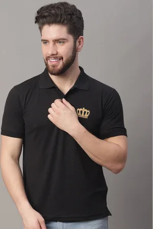 Obaan Men Black Polo Collar Applique T-shirt