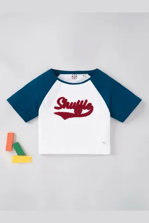Ed-a-Mamma Girls Colourblocked Raglan Sleeves Cotton T-shirt