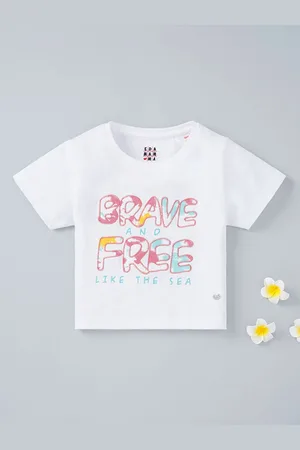Ed-a-Mamma Girls Typography Printed Applique Cotton T-shirt