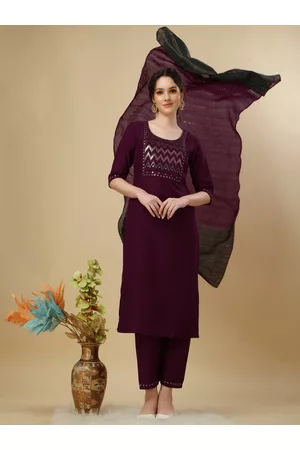 Kalini Chinon Sequin Embroidered Kurta & Trousers with Ombre Chanderi Dupatta Set