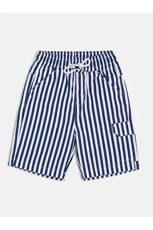MINI KLUB Boys Striped Mid Rise Pure Cotton Cargo Shorts